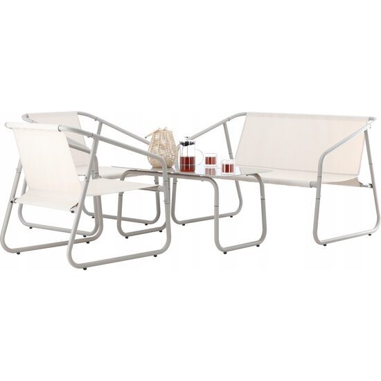 Set mobilier gradina/terasa, bej, otel, textil, 1 masa, 2 scaune, 1 canapea, Soffi GartenVIP DiyLine