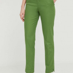 United Colors of Benetton pantaloni femei, culoarea verde, mulata, high waist