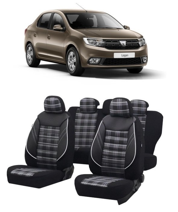 Set huse scaune compatibile Dacia Logan 2012-2020 Piele + Textil (Compatibile cu sistem AIRBAG)