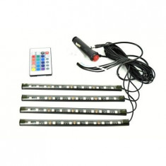 Kit lumini interior RGB LED 12 SMD cu telecomanda - 4 x 22 cm