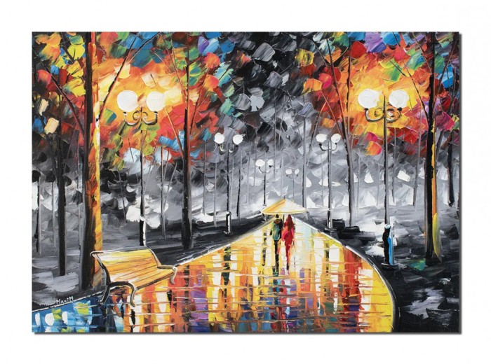 Tablou stilizat pictat manual, Noi doi pe aleea vietii, 70x50cm ulei pe panza, superb