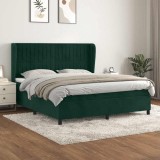 vidaXL Pat box spring cu saltea, verde &icirc;nchis, 160x200 cm, catifea 3129342