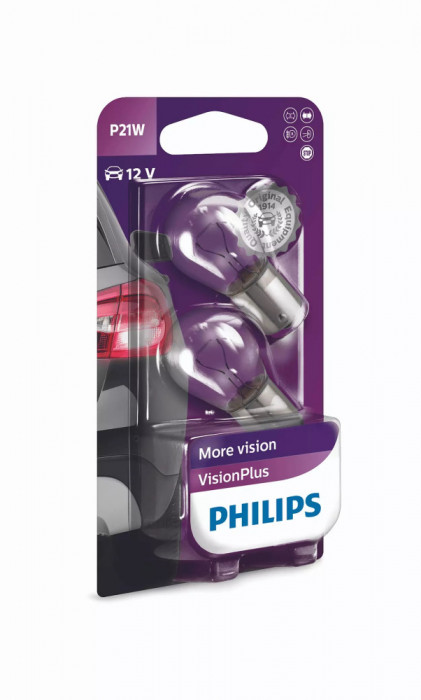 Becuri Auto Auxiliare P21W Philips VisionPlus, 12V, 21W