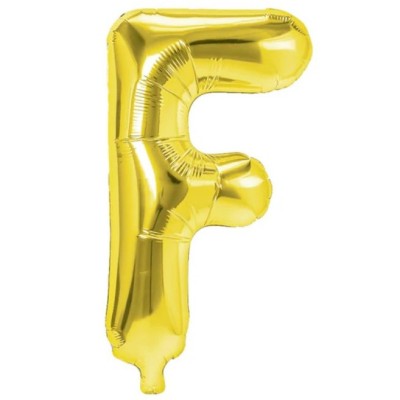 Balon folie metalizata litera f, flippy, 40 cm, umflati cu heliu sau aer, ambalaj individual, pai inclus, auriu foto