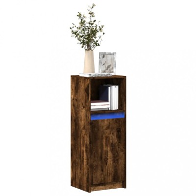 Gossi dulap cu led, stejar fumuriu, 38x34x100 cm, lemn prelucrat foto