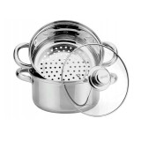 Oala pentru fiert la abur, din inox, cu capac, 5 litri, 24 cm, Kinghoff