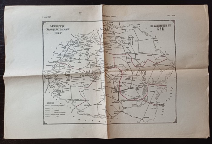 A3394N Harta Căilor Ferate Rom&acirc;ne, 1927, publicată &icirc;n Monitorul Oficial