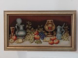 Superb goblen antic,lucrare &icirc;ncadrată &icirc;ntr-o ramă din lemn masiv sculptata,stare excelentă, dimensiuni 92 cm cu 55