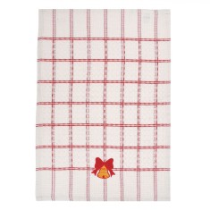 Prosop Bucătărie, Model Carouri Clopot Brodat, Alb Roșu, 60x40cm