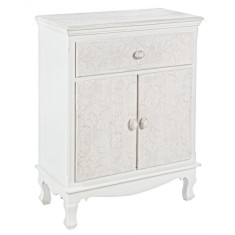 Comoda 1 sertar si 2 usi din lemn alb patinat Clorine 60 cm x 30 cm x 78 h