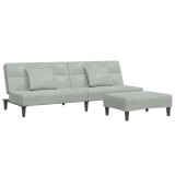 Canapea extensibila cu taburet, 2 locuri, gri deschis, catifea
