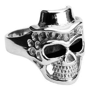 Inel din oțel inoxidabil - craniu cu pălărie - Marime inel: 69 foto