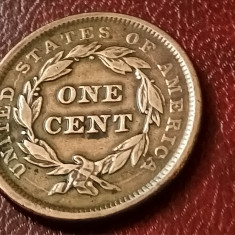 One 1 cent 1841 (v2) USA, aUNC,T=1.597.367,val.ridicata.VOUCHER 200 LEI (DESCR.)