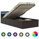 Gossi cadru pat hidraulic cu lada led gri 90x200 cm piele ecologica