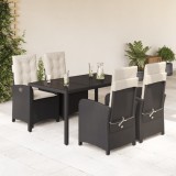vidaXL Set mobilier de grădină cu perne, 5 piese, negru, poliratan