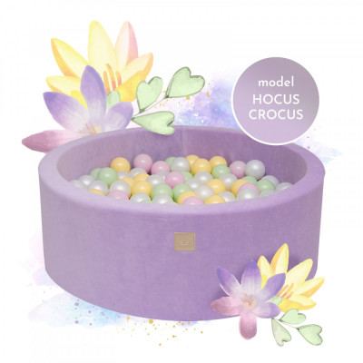 Piscina uscata cu 250 de bile (Pastel Roz si Galben, verde deschis, alb perlat) MeowBaby , Hocus Crocus, 90x30 cm, Catifea Lila foto