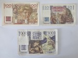 Franta Set 50+100+500 Francs anii 1946+1948+1945