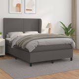 Cumpara ieftin Pat box spring cu saltea, gri, 140x200 cm, piele ecologică