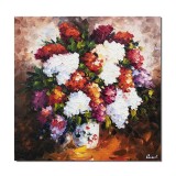 Tablou pictat manual hol, living, dormitor, Vaza cu liliac, 50x50cm ulei pe panza in cutit efect 3D