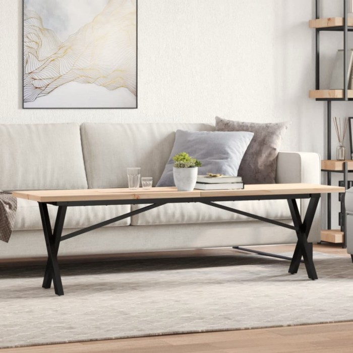 vidaXL Masă de cafea, cadru X, 160x40x45,5 cm, lemn masiv pin și Oţel