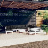 VidaXL Set de șezlonguri de grădină cu perne 11 piese alb lemn de pin