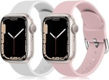 Set de doua bratari pentru Apple Watch Chinbersky, silicon, alb/roz, 42/44/45 mm