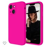 Husa silicon protectie camera cu microfibra in interior Iphone 13 Roz Neon