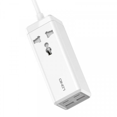Prelungitor Ldnio SC1418, 65W, 5A, 2 x USB-A - 2 x USB-C - 1 x Priza, Alb foto