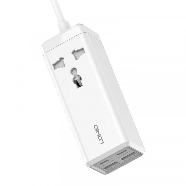 Prelungitor Ldnio SC1418, 65W, 5A, 2 x USB-A - 2 x USB-C - 1 x Priza, Alb