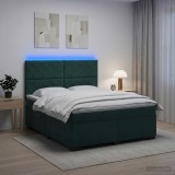 Cumpara ieftin Pat boxspring cu saltea Verde inchis 160 x 200 cm Catifea