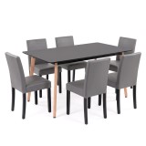 Set Sufragerie Leziter Verona 150 6+1, Masa 150cm Negru-Gri, Scaune Gri Piele Sintetica