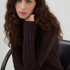 Lovechild pulover din amestec de lana femei, culoarea maro, light, cu turtleneck