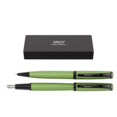 Set de Pix si Stilou DACO cu Penita Iridium Tip F, Pix cu Mina Tip Parker 1 mm, Culoare Corp Verde si Negru, Stilou cu Pix, Stilou DACO, Pix DACO, Pix foto