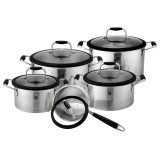 Set Oale Inox Zokura 10 Piese, Inductie, Interior Gradat, Sticla Termorezistenta. Compatibil Masina de Spalat Vase