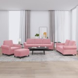 vidaXL Set de canapele cu perne, 4 piese, roz, catifea 3202183