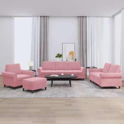 vidaXL Set de canapele cu perne, 4 piese, roz, catifea 3202183 foto