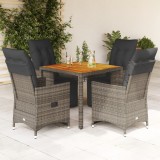 Set bistro de grădină cu perne, 5 piese, gri, poliratan