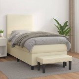 vidaXL Pat box spring cu saltea, crem, 90x200 cm, piele ecologică