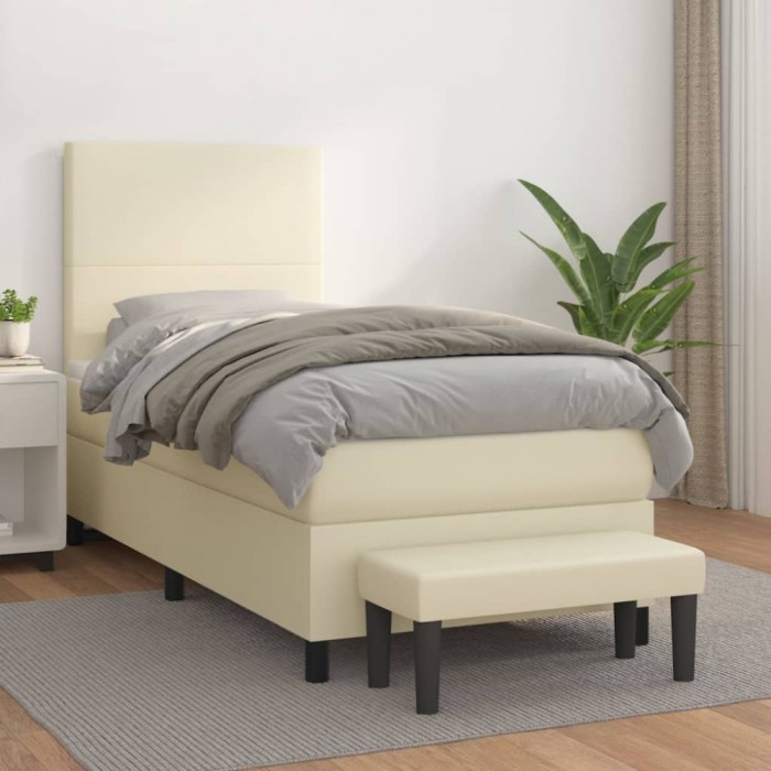 vidaXL Pat box spring cu saltea, crem, 100x200 cm, piele ecologică 3137529