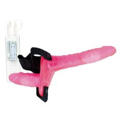 Joyride Duo Pink - Strap On Dublu cu Vibrații, 17x3.5 cm
