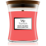 Woodwick Melon &amp; Pink Quarz lum&acirc;nare parfumată cu fitil din lemn 85 g