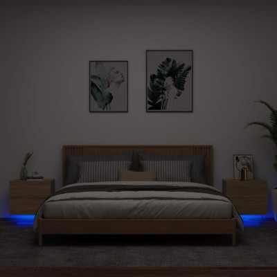 vidaXL Noptiere montate pe perete cu lumini LED, 2 buc., stejar sonoma 836817 foto