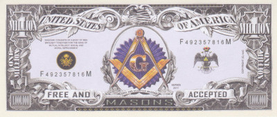 Bancnota Statele Unite ale Americii 1.000.000 Dolari 2011 - ( francmasonerie ) foto