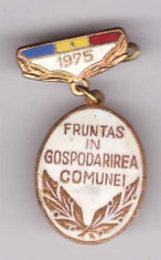 Insigna Fruntas in gospodarirea comunei 1975 foto