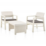 VidaXL Set mobilier de grădină, 3 piese, alb, plastic
