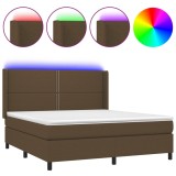 Cumpara ieftin Pat cu arcuri, saltea si LED, maro inchis, 180x200 cm, textil