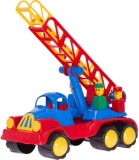 Camion de Pompieri Mare cu Scara Extensibila 64 cm, Plastic Non-Toxic, +3 ani, 6 Roti, 4 Figurine Pompieri, Fabricat in Polonia