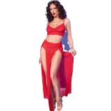 Chilirose-CR-4850 Top Roșu și Colanți cu Accesorii Aurii