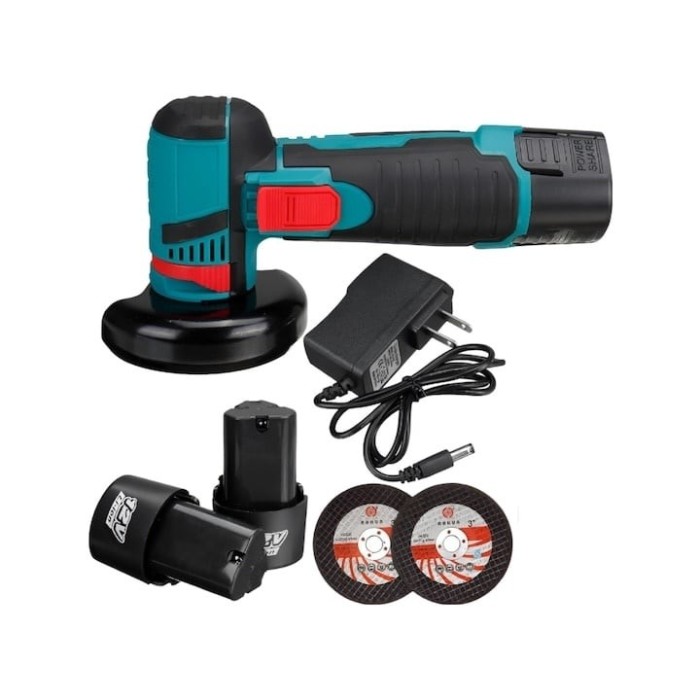 Polizor unghiular electric cu 2 acumulatori de 12V si 2 discuri, portabil, putere 750W, 19500 rpm, cu statie de incarcare, negru