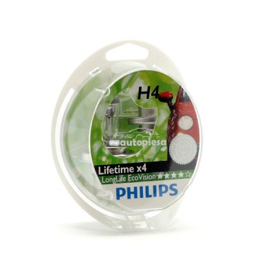 Set 2 becuri Philips H4 LongLife EcoVision 12V 60/55W 12342LLECOS2 foto